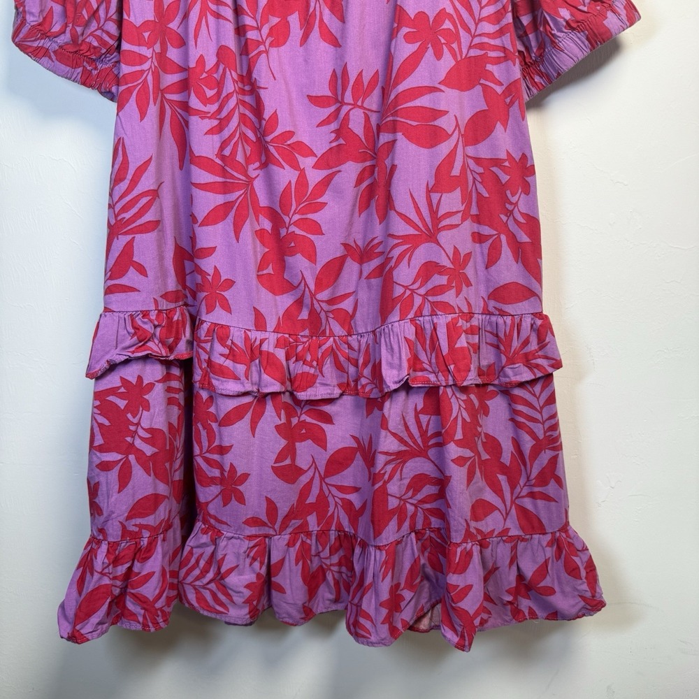 Melloday Midi Puffy Sleeve Tiered Pink Floral Square Neck Dress Size Large - Picture 5 of 11